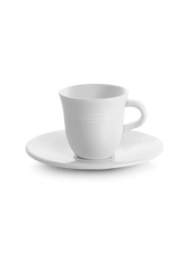 De'Longhi Ceramic Espresso Cups Set of 2 – Handmade White Porcelain with Saucers, Egg-Shaped Interior for Creamy Espresso, 70ml, Microwave & Dishwasher Safe" - Image 2